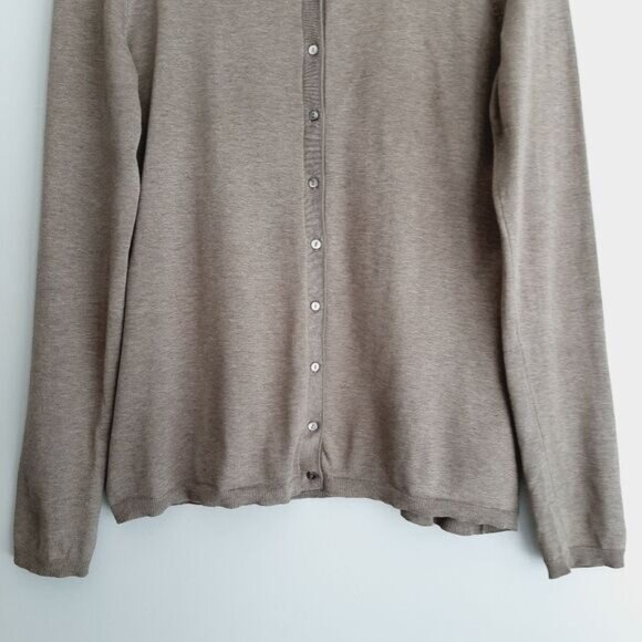 BANANA REPUBLIC Cardigan Button Down Silk Cotton Blend Green Grey Sz M Flawed - Picture 3 of 13